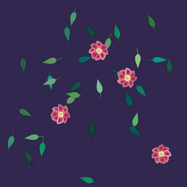 Composição Design Com Flores Simples Folhas Verdes Ilustração Vetorial — Vetor de Stock