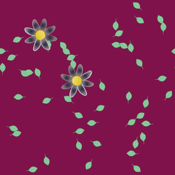 Modèle Vectoriel Avec Des Fleurs Colorées Simples Des Feuilles Vertes — Image vectorielle