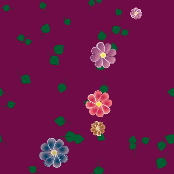 矢量模板 带有简单多彩的花和绿叶 — 图库矢量图片