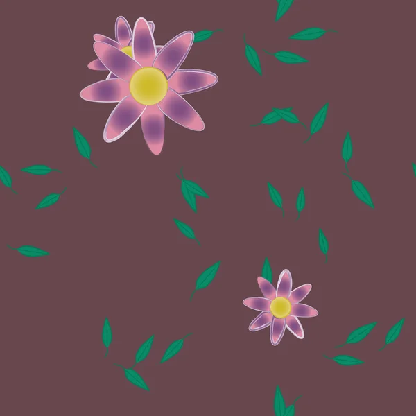 Modèle Vectoriel Avec Des Fleurs Colorées Simples Des Feuilles Vertes — Image vectorielle