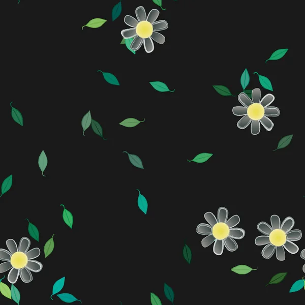 Composition Design Avec Fleurs Simples Feuilles Vertes Illustration Vectorielle — Image vectorielle