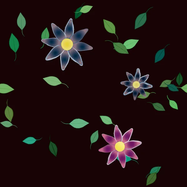 Flores Simples Con Hojas Verdes Composición Libre Ilustración Vectorial — Vector de stock