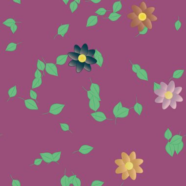 Basit renkli çiçekler ve yeşil yapraklı vektör şablonu