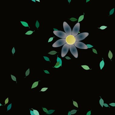 Basit çiçek ve yeşil yapraklı tasarım kompozisyonu, vektör illüstrasyonu