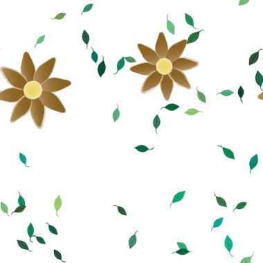 Serbest kompozisyonda yeşil yapraklı çiçekler, vektör illüstrasyonu