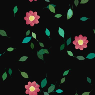 Basit renkli çiçekler ve yeşil yapraklı vektör şablonu