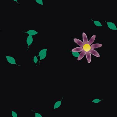 arkaplanda renkli çiçekler ve yeşil yapraklar, vektör illüstrasyonu