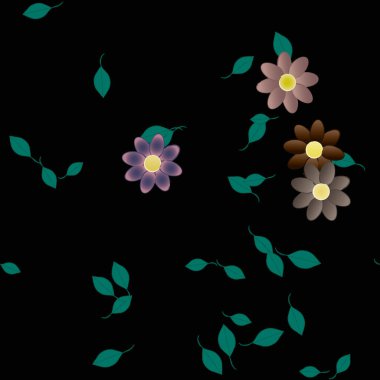 Basit renkli çiçekler ve yeşil yapraklı vektör şablonu