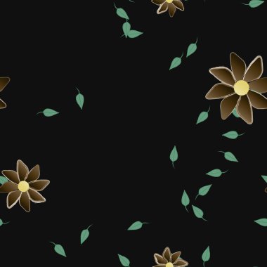 basit renkli çiçekleri olan serbest kompozisyon ve duvar kağıdı için yeşil yapraklar, vektör illüstrasyonu