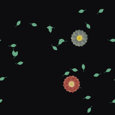 Basit çiçek ve yeşil yapraklı tasarım kompozisyonu, vektör illüstrasyonu