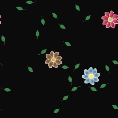 arkaplanda renkli çiçekler ve yeşil yapraklar, vektör illüstrasyonu