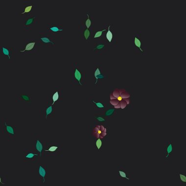 arkaplanda renkli çiçekler ve yeşil yapraklar, vektör illüstrasyonu