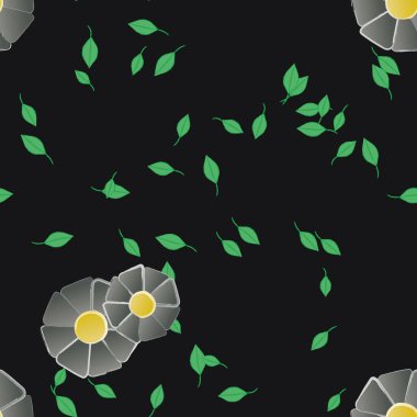 Basit renkli çiçekler ve yeşil yapraklı vektör şablonu