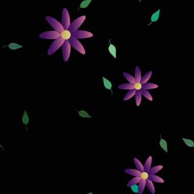 Basit çiçek ve yeşil yapraklı tasarım kompozisyonu, vektör illüstrasyonu