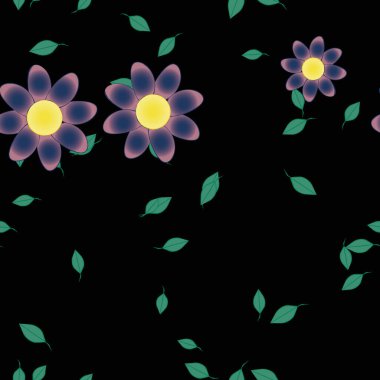 Basit renkli çiçekler ve yeşil yapraklı vektör şablonu