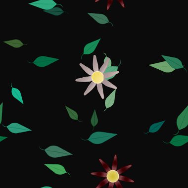 Serbest kompozisyonda yeşil yapraklı çiçekler, vektör illüstrasyonu