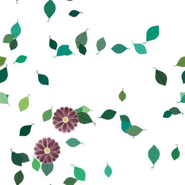 Serbest kompozisyonda yeşil yapraklı çiçekler, vektör illüstrasyonu