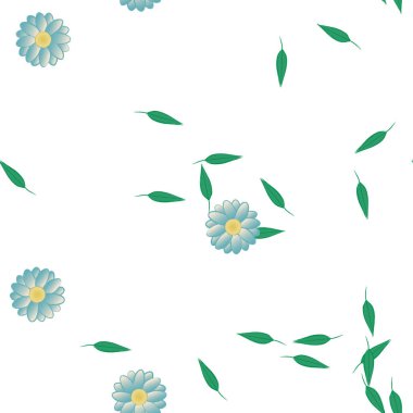 basit renkli çiçekleri olan serbest kompozisyon ve duvar kağıdı için yeşil yapraklar, vektör illüstrasyonu