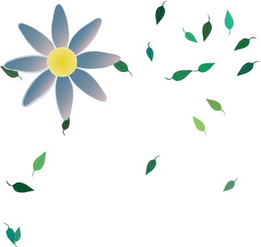 Basit renkli çiçekleri ve arka planda yeşil yaprakları olan güzel kompozisyon, vektör illüstrasyonu