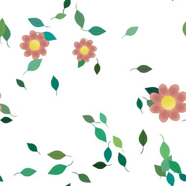 arkaplanda renkli çiçekler ve yeşil yapraklar, vektör illüstrasyonu