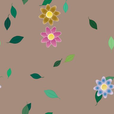 Basit renkli çiçekler ve yeşil yapraklı vektör şablonu