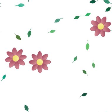 arkaplanda renkli çiçekler ve yeşil yapraklar, vektör illüstrasyonu