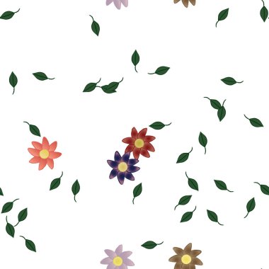 Basit renkli çiçekler ve yeşil yapraklı vektör şablonu