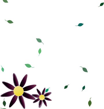 Serbest kompozisyonda yeşil yapraklı çiçekler, vektör illüstrasyonu