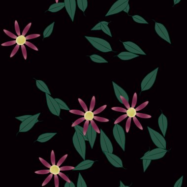 Basit renkli çiçekler ve yeşil yapraklı vektör şablonu