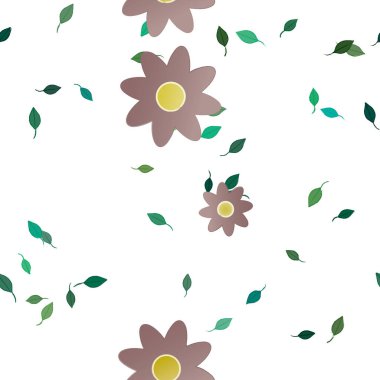 Basit renkli çiçekler ve yeşil yapraklı vektör şablonu