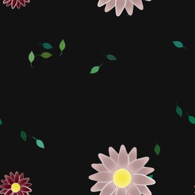 Basit çiçek ve yeşil yapraklı tasarım kompozisyonu, vektör illüstrasyonu