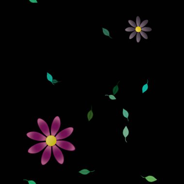 arkaplanda renkli çiçekler ve yeşil yapraklar, vektör illüstrasyonu