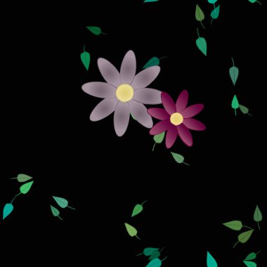 arkaplanda renkli çiçekler ve yeşil yapraklar, vektör illüstrasyonu