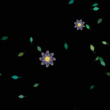 arkaplanda renkli çiçekler ve yeşil yapraklar, vektör illüstrasyonu