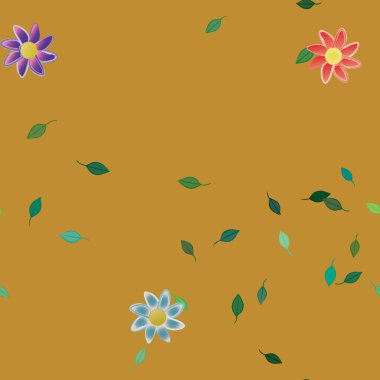 arkaplanda renkli çiçekler ve yeşil yapraklar, vektör illüstrasyonu