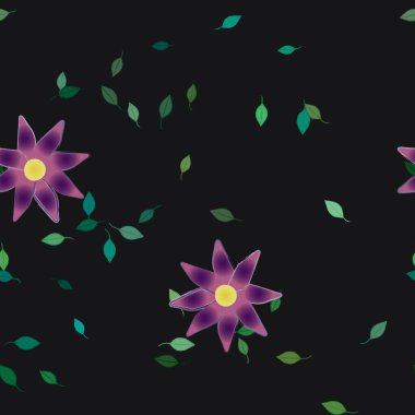 Basit çiçek ve yeşil yapraklı tasarım kompozisyonu, vektör illüstrasyonu