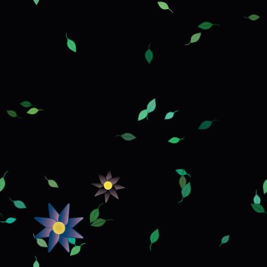 arkaplanda renkli çiçekler ve yeşil yapraklar, vektör illüstrasyonu