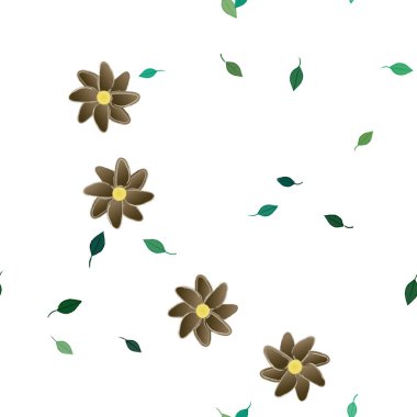 Serbest kompozisyonda yeşil yapraklı çiçekler, vektör illüstrasyonu