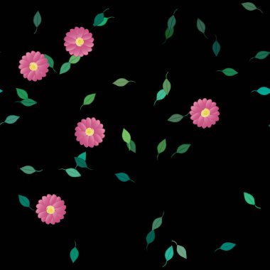 Serbest kompozisyonda yeşil yapraklı çiçekler, vektör illüstrasyonu