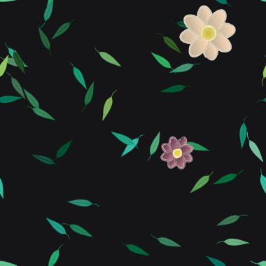 Serbest kompozisyonda yeşil yapraklı çiçekler, vektör illüstrasyonu