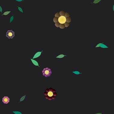 Basit renkli çiçekler ve yeşil yapraklı vektör şablonu