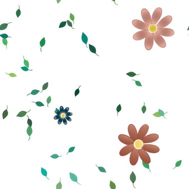 Serbest kompozisyonda yeşil yapraklı çiçekler, vektör illüstrasyonu