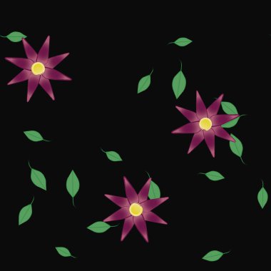 Basit çiçek ve yeşil yapraklı tasarım kompozisyonu, vektör illüstrasyonu