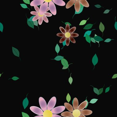 Basit çiçek ve yeşil yapraklı tasarım kompozisyonu, vektör illüstrasyonu