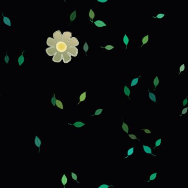 Serbest kompozisyonda yeşil yapraklı çiçekler, vektör illüstrasyonu