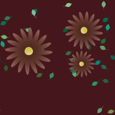 Basit çiçek ve yeşil yapraklı tasarım kompozisyonu, vektör illüstrasyonu