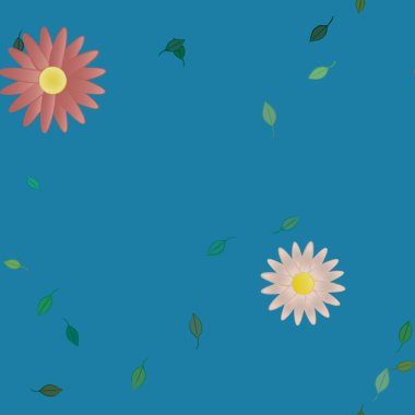 Basit çiçek ve yeşil yapraklı tasarım kompozisyonu, vektör illüstrasyonu