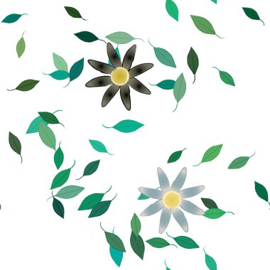 Basit çiçek ve yeşil yapraklı tasarım kompozisyonu, vektör illüstrasyonu