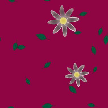 arkaplanda renkli çiçekler ve yeşil yapraklar, vektör illüstrasyonu