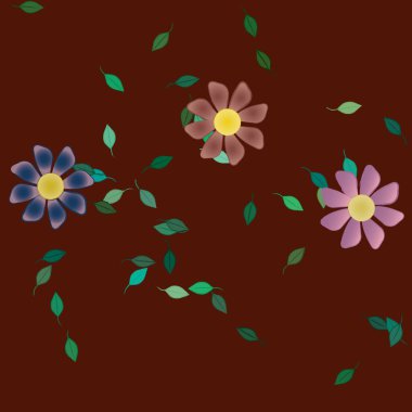 Basit çiçek ve yeşil yapraklı tasarım kompozisyonu, vektör illüstrasyonu